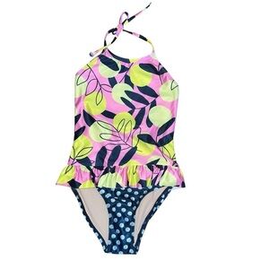 Tea Collection Mediterranean citrus polka Dot 1pc halter Swimsuit Sz 8 NWT